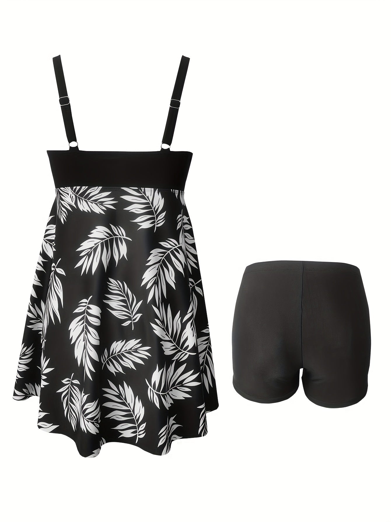 2 Piece Strapless Leaf Print Tankini Set