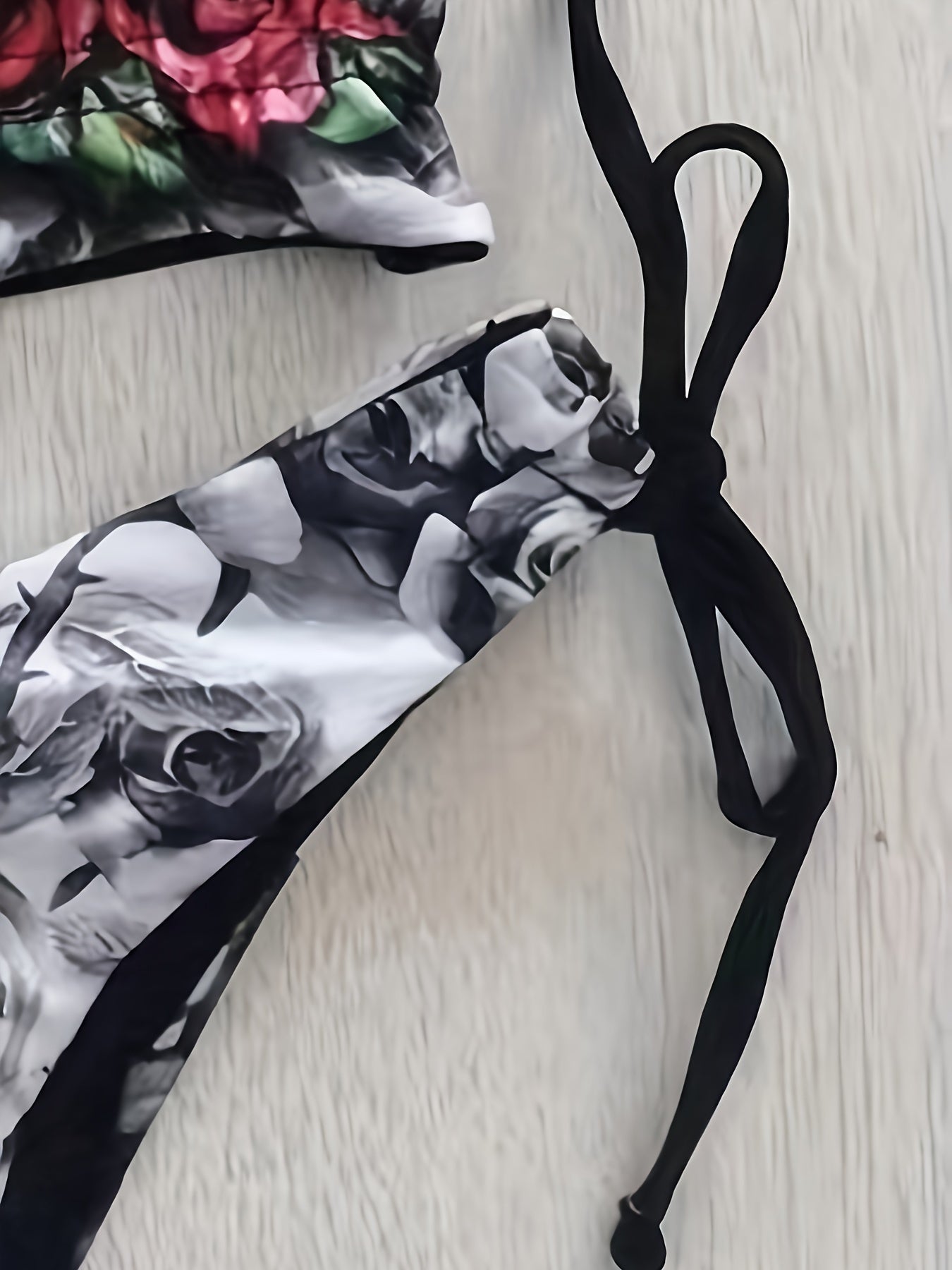 Gothic Skull Floral Print Tie Strap 2 Piece Set Bikini