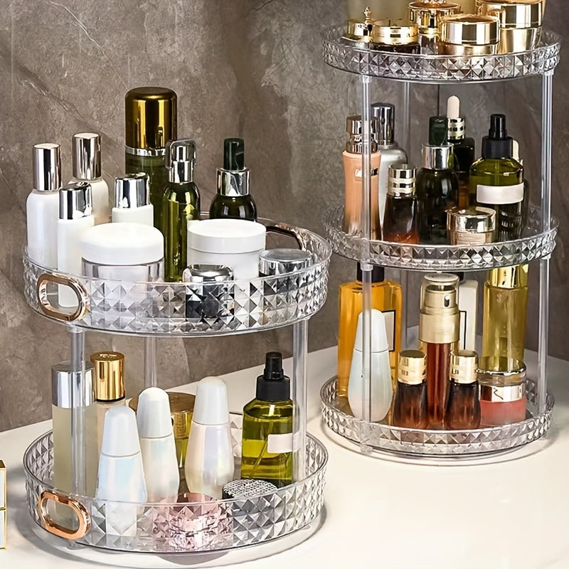 1pc 360° Rotatable Makeup Organizer, Cosmetic Storage Rack and Bathroom Vanity