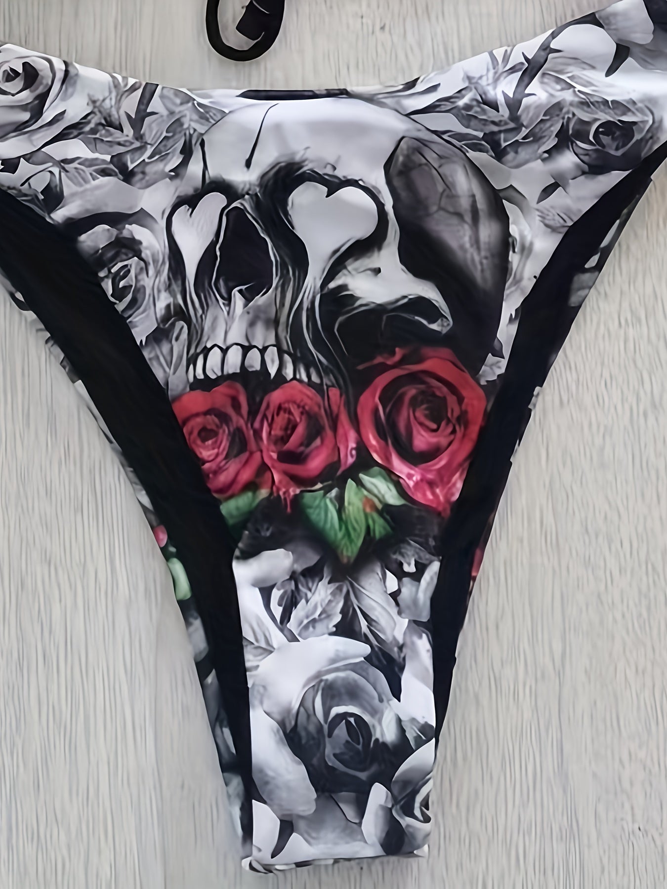 Gothic Skull Floral Print Tie Strap 2 Piece Set Bikini