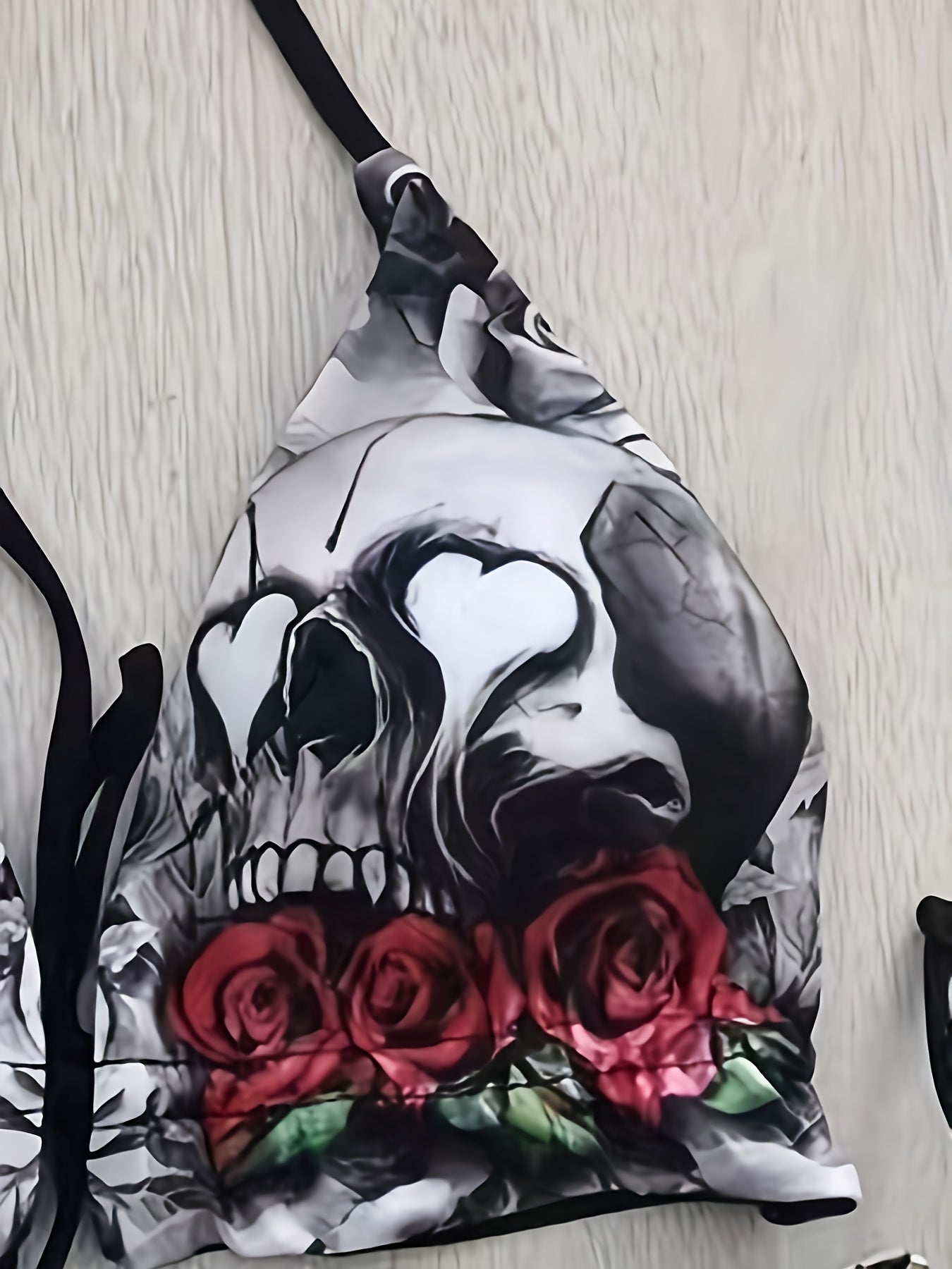 Gothic Skull Floral Print Tie Strap 2 Piece Set Bikini